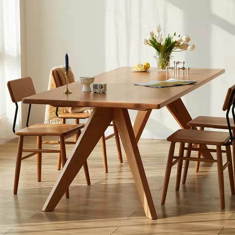 Rectangle Double Base Dining Table Medieval Modern Style Wood Table for Kitchen