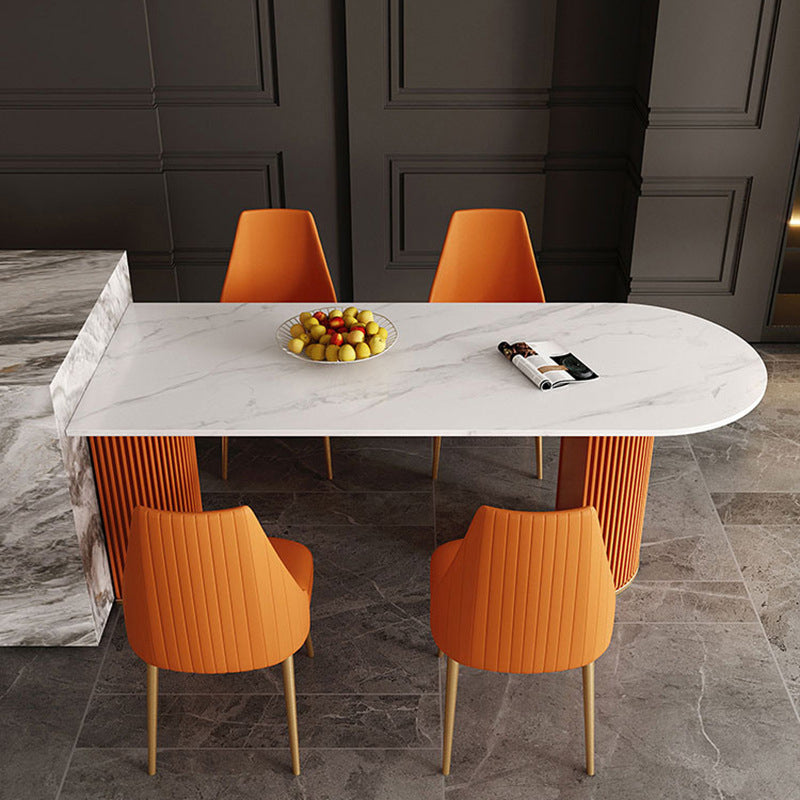 Modern Sintered Stone Dining Table Double Pedestal Table for Dining Room