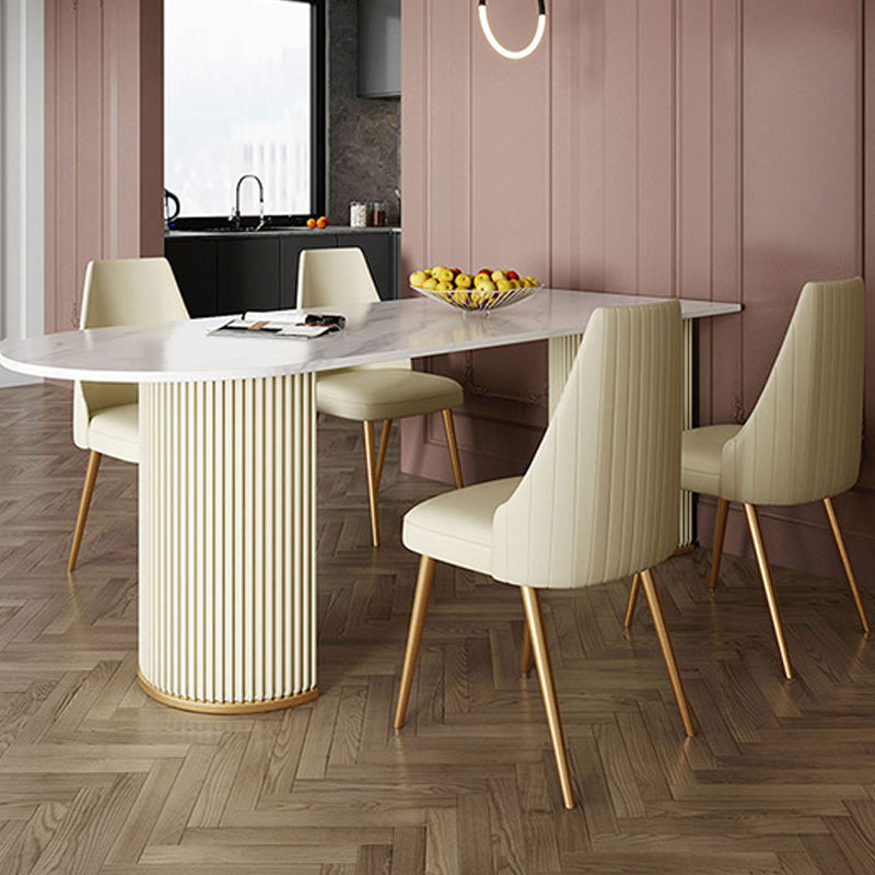Modern Sintered Stone Dining Table Double Pedestal Table for Dining Room