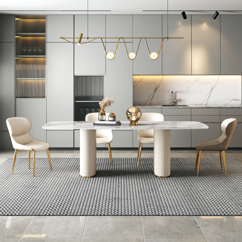 Modern Sintered Stone Table Dining Rectangle Table with Metal Legs for Kitchen