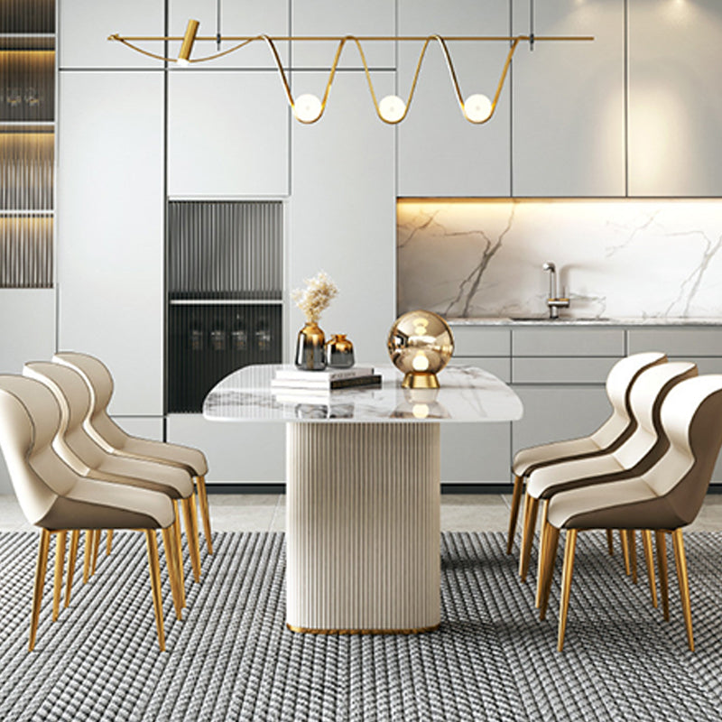Modern Sintered Stone Table Dining Rectangle Table with Metal Legs for Kitchen