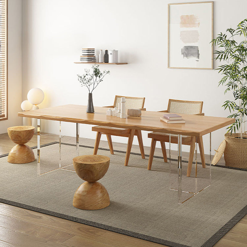 Rectangle Double Pedestal Dining Table Modern Wood Table for Living Room