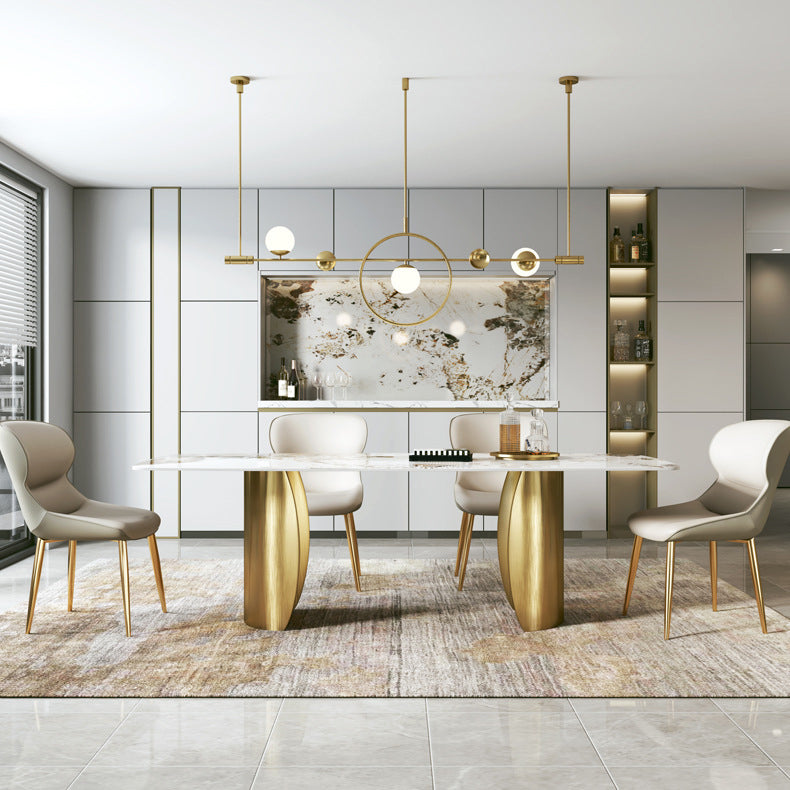 Modern Sintered Stone Table Dining Rectangle Table with Metal Legs for Home Use