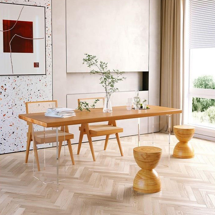 Rectangle Acrylic Base Dining Table Modern Pine Wood Table for Kitchen