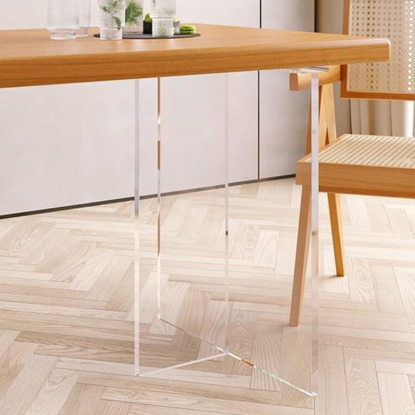 Rectangle Acrylic Base Dining Table Modern Pine Wood Table for Kitchen