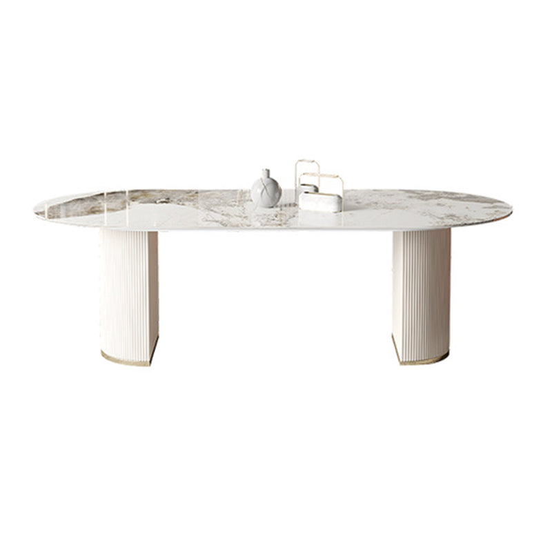 Glam Sintered Stone Table Dining Oval Table with Metal Legs for Home Use