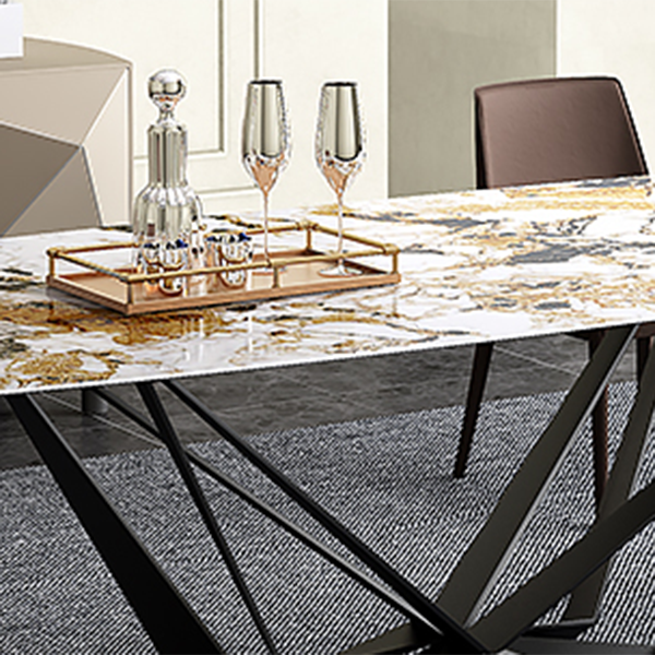 Industrial Style Sintered Stone Table Dining Rectangle Table with Metal Legs for Home Use