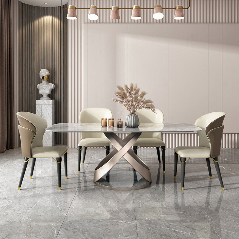 Modern Style Sintered Stone Table Dining Rectangle Table with Metal Legs for Home Use