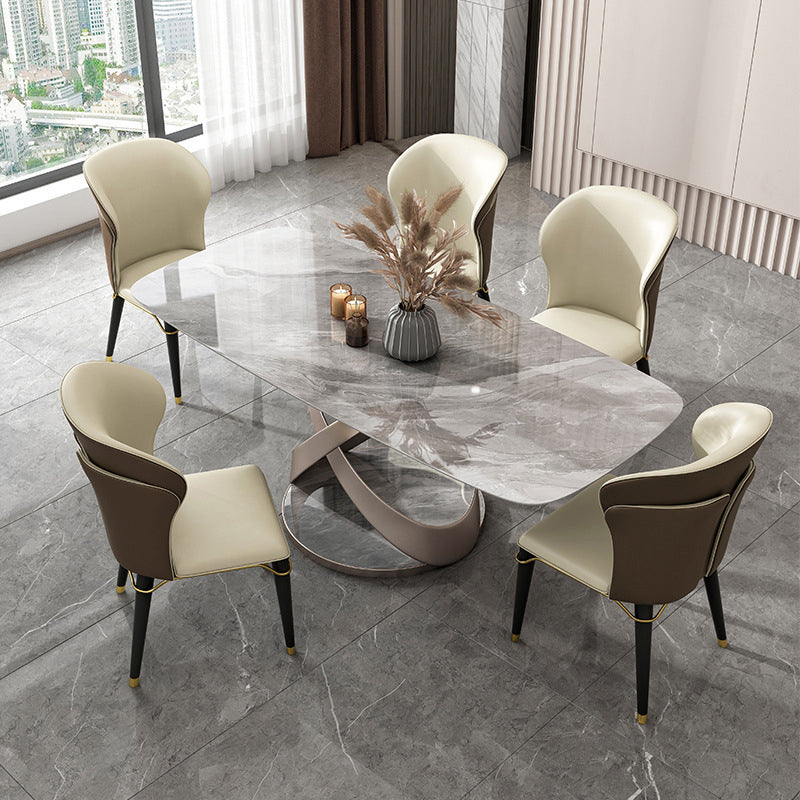 Modern Style Sintered Stone Table Dining Rectangle Table with Metal Legs for Home Use