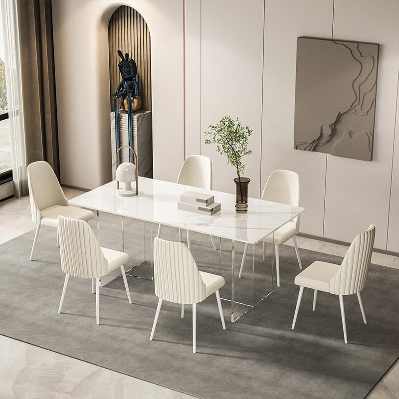 Modern Sintered Stone Dining Table Acrylic Dining Table with Double Pedestal Base