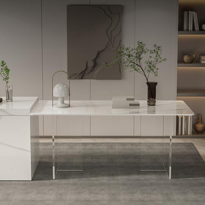 Modern Sintered Stone Dining Table Acrylic Dining Table with Double Pedestal Base