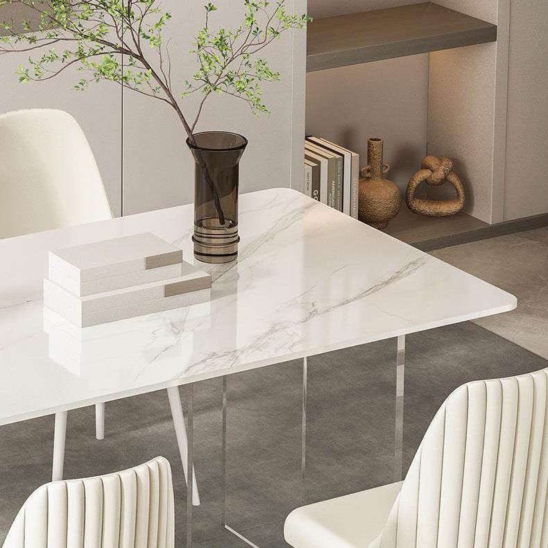 Modern Sintered Stone Dining Table Acrylic Dining Table with Double Pedestal Base