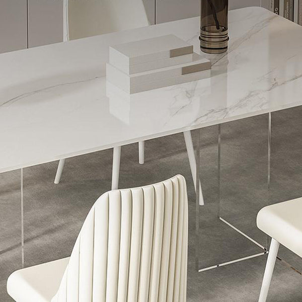 Modern Sintered Stone Dining Table Acrylic Dining Table with Double Pedestal Base