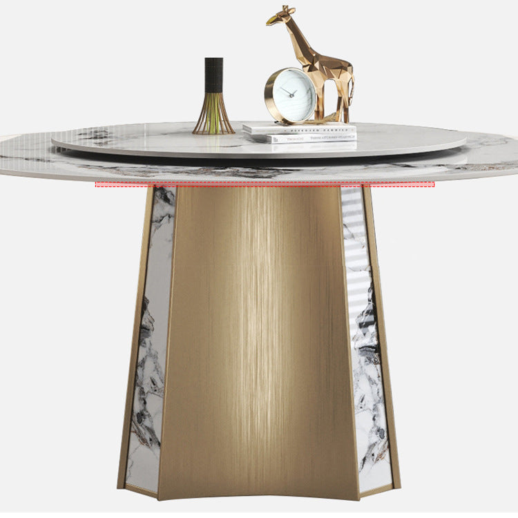 Modern Dining Sintered Stone Table Dining Round Table with Metal Legs for Home Use