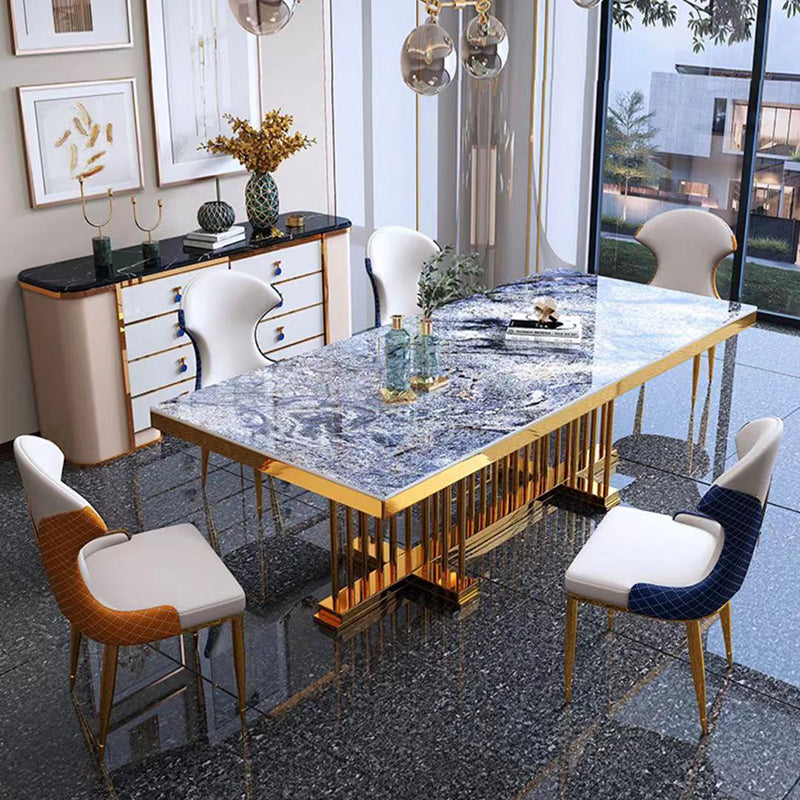 Glam Dining Stone Table Dining Rectangle Table with Metal Legs for Home Use
