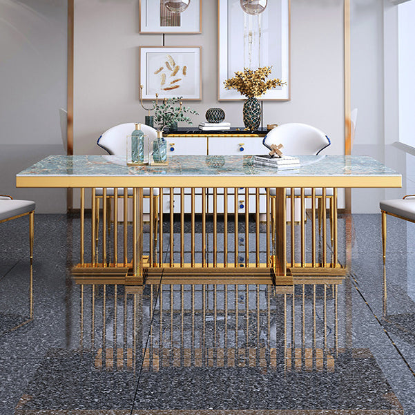 Glam Dining Stone Table Dining Rectangle Table with Metal Legs for Home Use