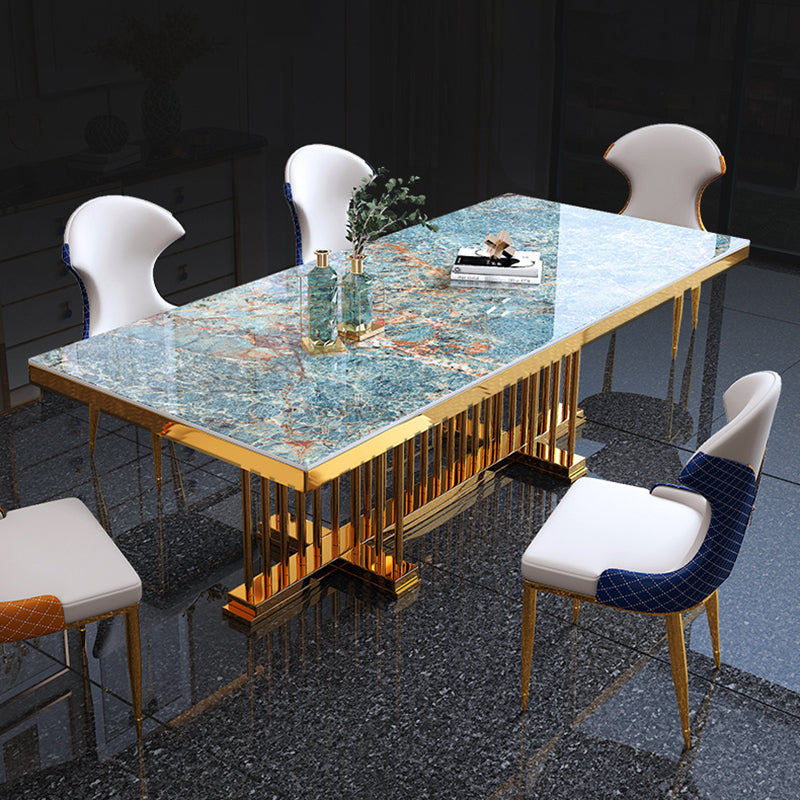 Glam Dining Stone Table Dining Rectangle Table with Metal Legs for Home Use