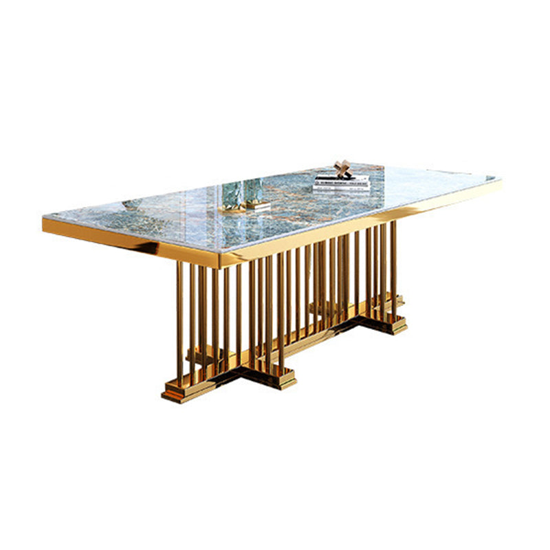 Glam Dining Stone Table Dining Rectangle Table with Metal Legs for Home Use