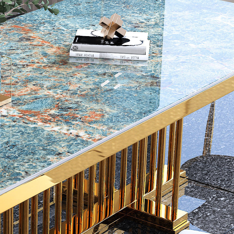 Glam Dining Stone Table Dining Rectangle Table with Metal Legs for Home Use