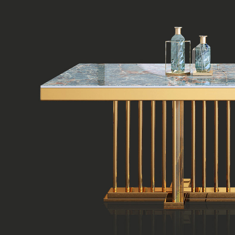 Glam Dining Stone Table Dining Rectangle Table with Metal Legs for Home Use