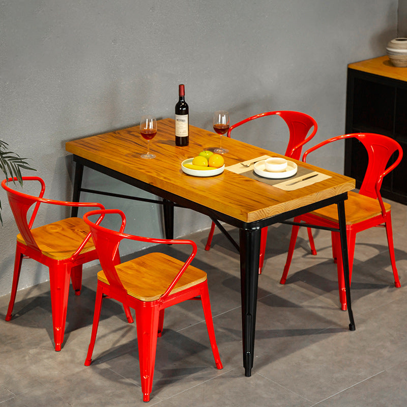 Rectangle Black Base Dining Table Industrial Wood Table for Bar