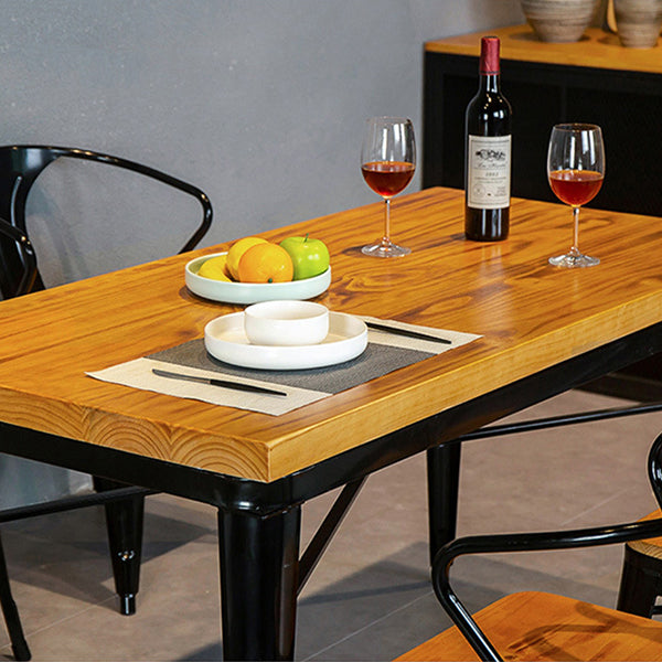 Rectangle Black Base Dining Table Industrial Wood Table for Bar