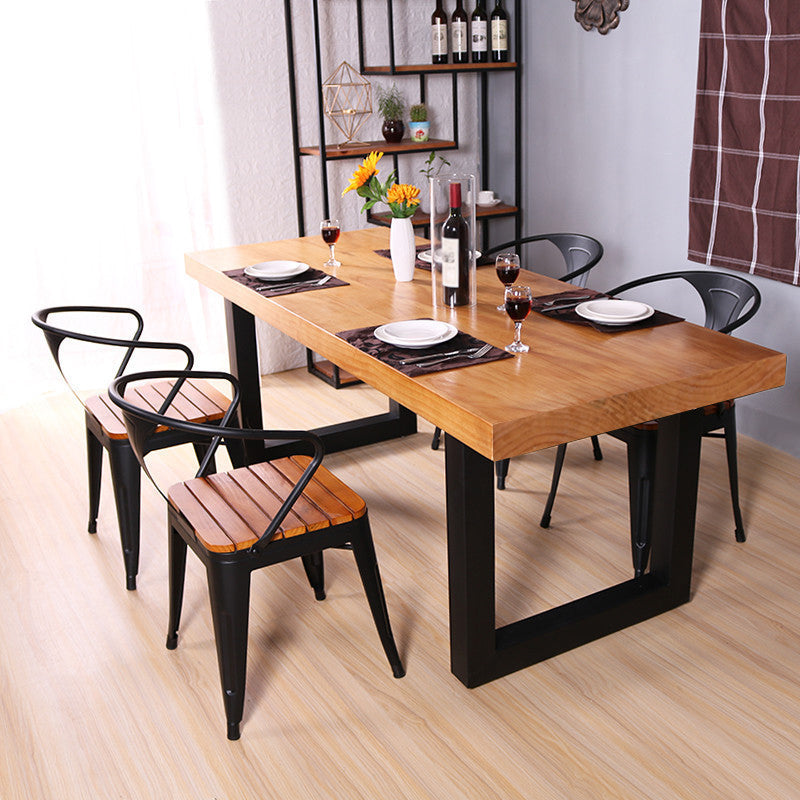 Rectangle Double Base Dining Table Industrial Wood Table for Dining Room