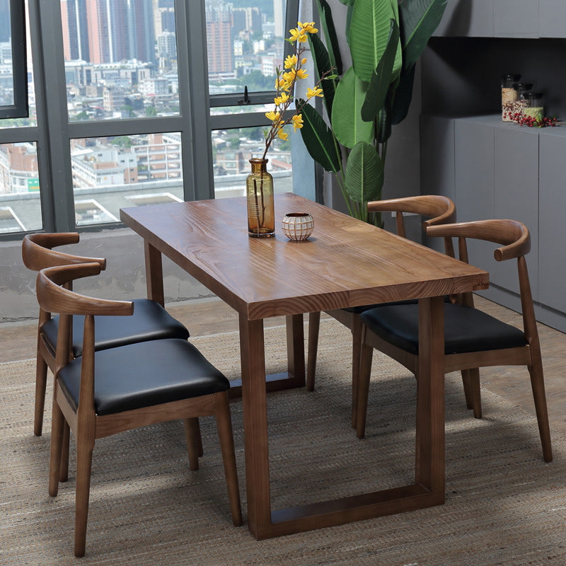 Rectangle Double Base Dining Table Industrial Wood Table for Kitchen