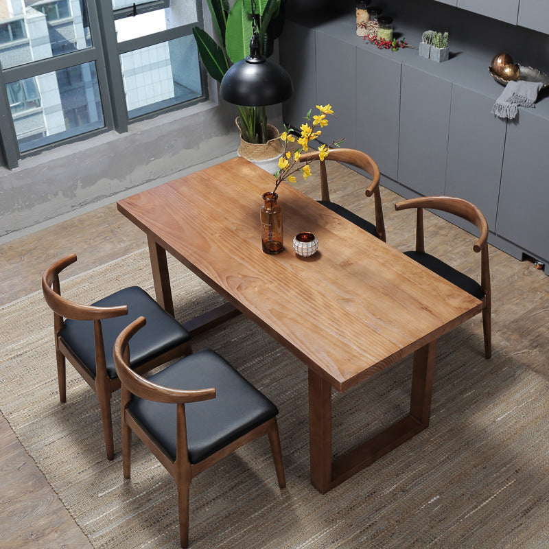 Rectangle Double Base Dining Table Industrial Wood Table for Kitchen