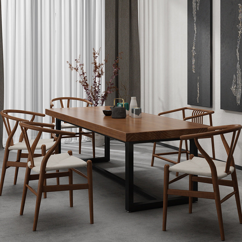 Rectangle Black Base Dining Table Industrial Wood Table for Kitchen