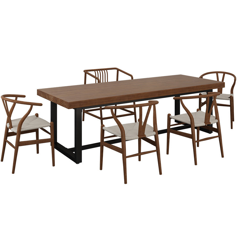 Rectangle Black Base Dining Table Industrial Wood Table for Kitchen
