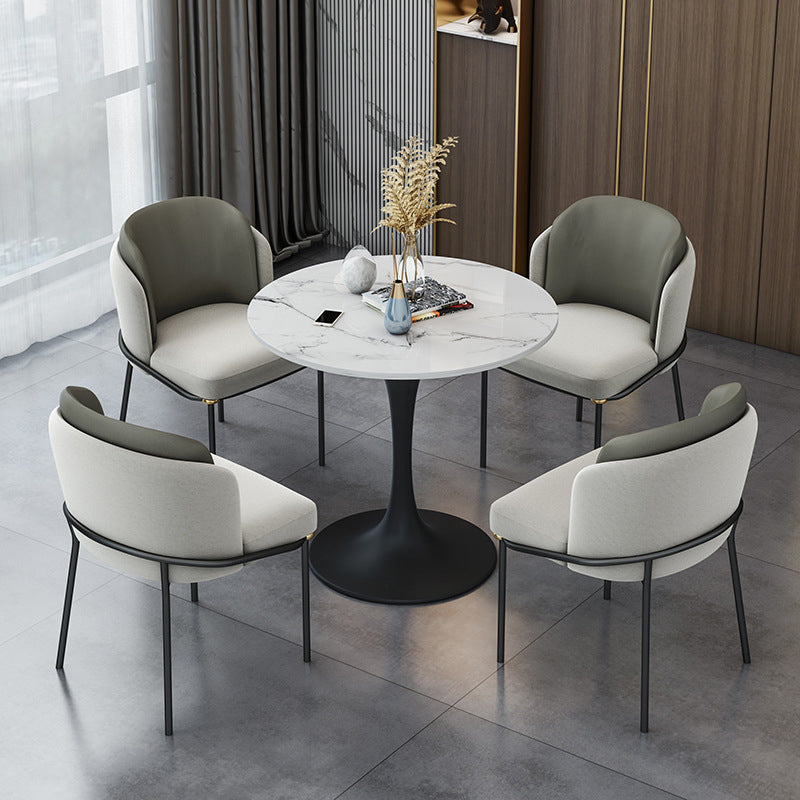 Round Black Base Dining Table Modern Stone Table for Milk Tea Shop
