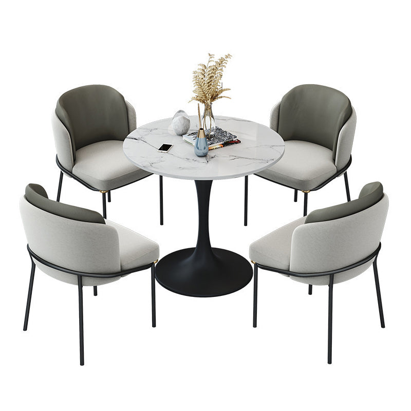 Round Black Base Dining Table Modern Stone Table for Milk Tea Shop