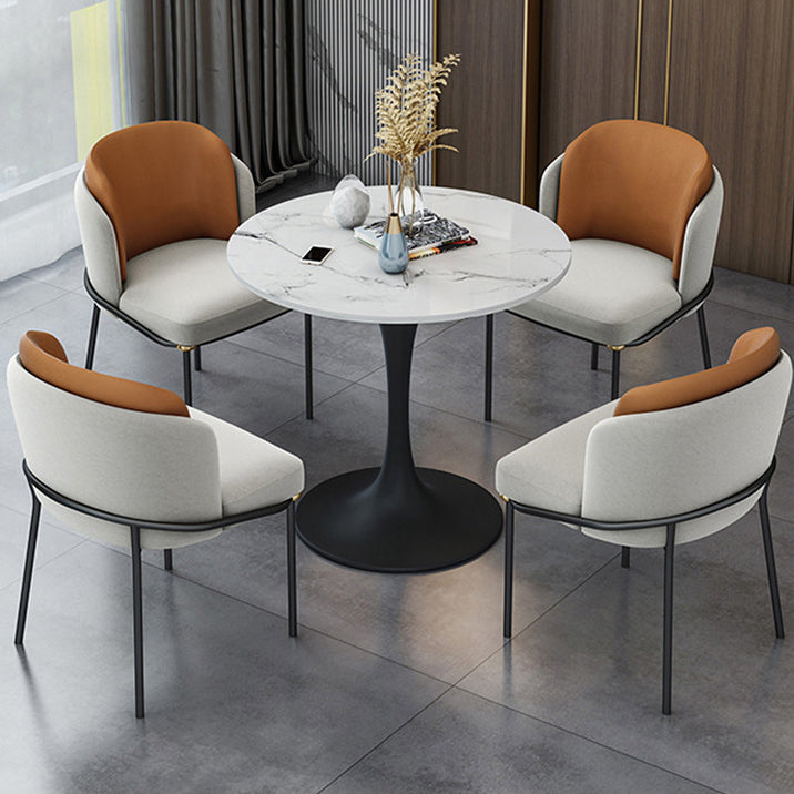Round Black Base Dining Table Modern Stone Table for Milk Tea Shop