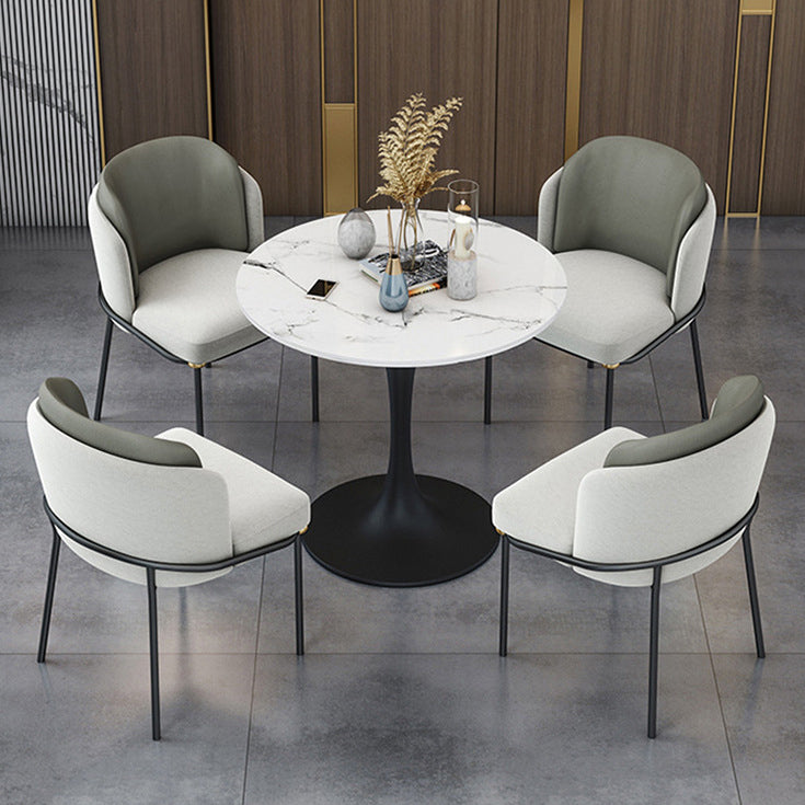 Round Black Base Dining Table Modern Stone Table for Milk Tea Shop