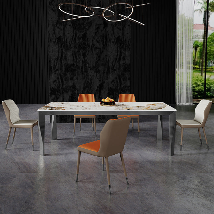 Modern Style Dining Table Sintered Stone Dining Rectangle Table with Metal Legs for Home
