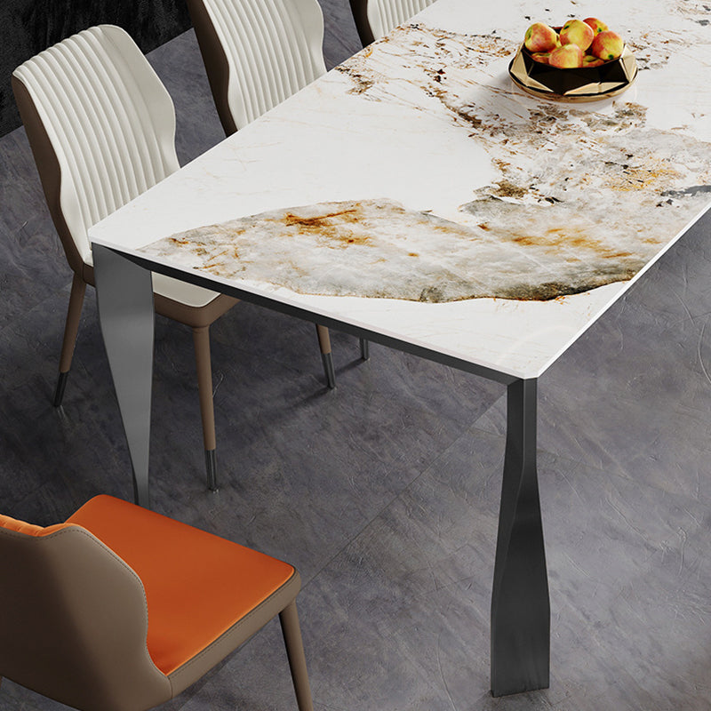 Modern Style Dining Table Sintered Stone Dining Rectangle Table with Metal Legs for Home