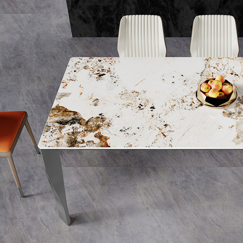 Modern Style Dining Table Sintered Stone Dining Rectangle Table with Metal Legs for Home