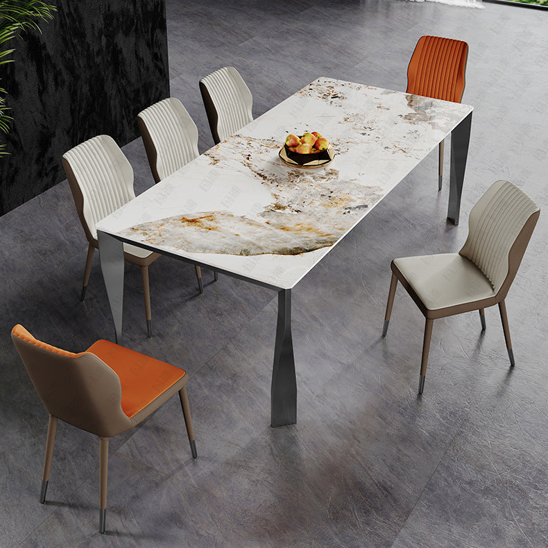 Modern Style Dining Table Sintered Stone Dining Rectangle Table with Metal Legs for Home