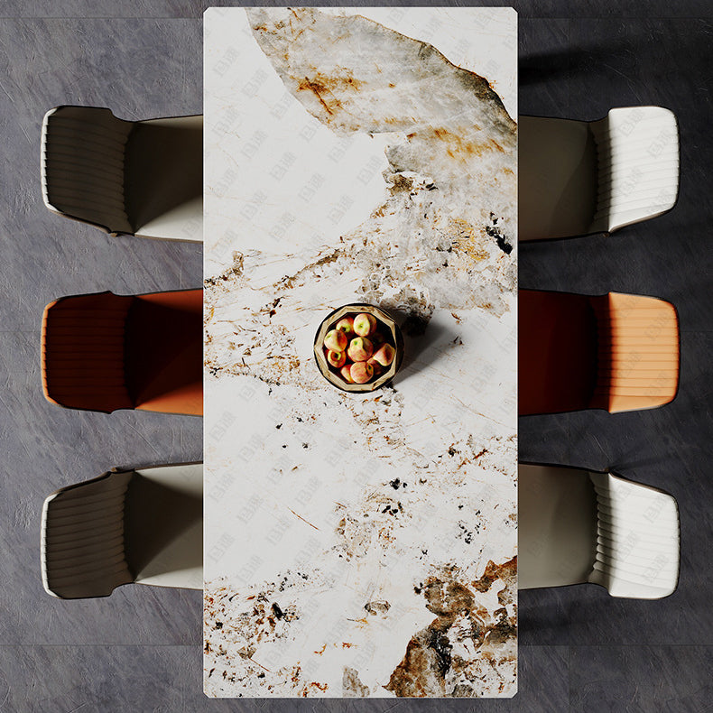 Modern Style Dining Table Sintered Stone Dining Rectangle Table with Metal Legs for Home