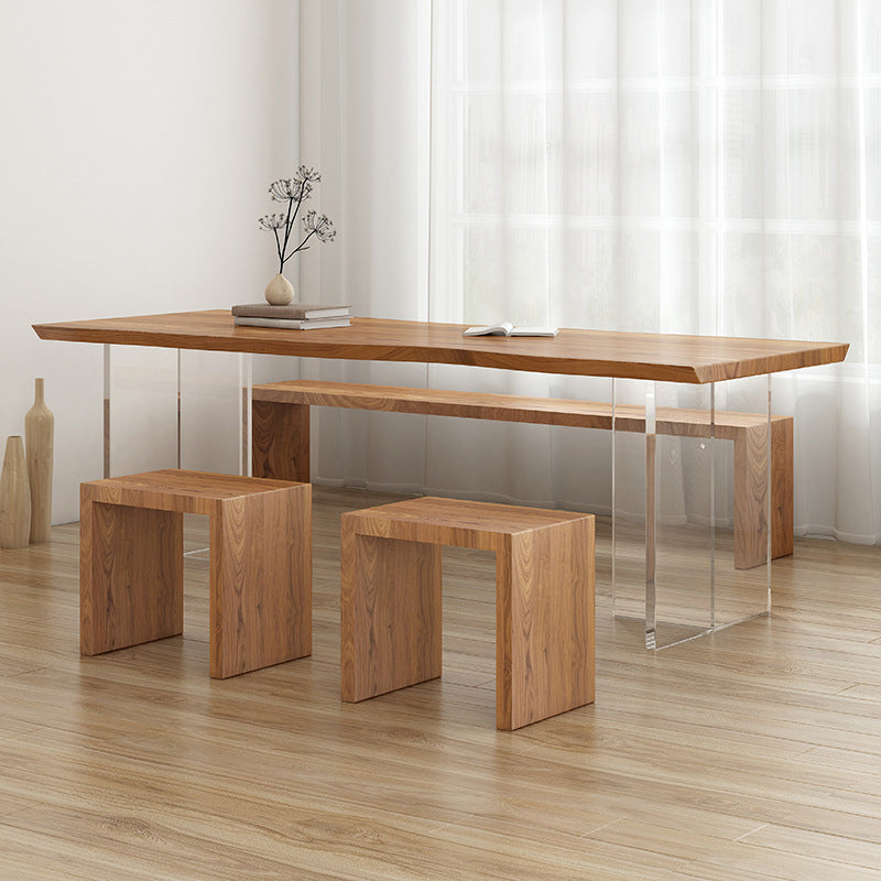 Rectangle Double Pedestal Dining Table Modern Wood Table for Dining Room