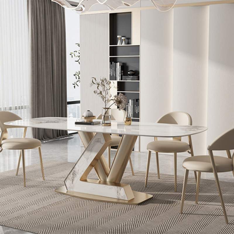 Glam Dining Sintered Stone Table Rectangle Table with Metal Legs for Home