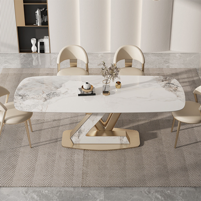 Glam Dining Sintered Stone Table Rectangle Table with Metal Legs for Home