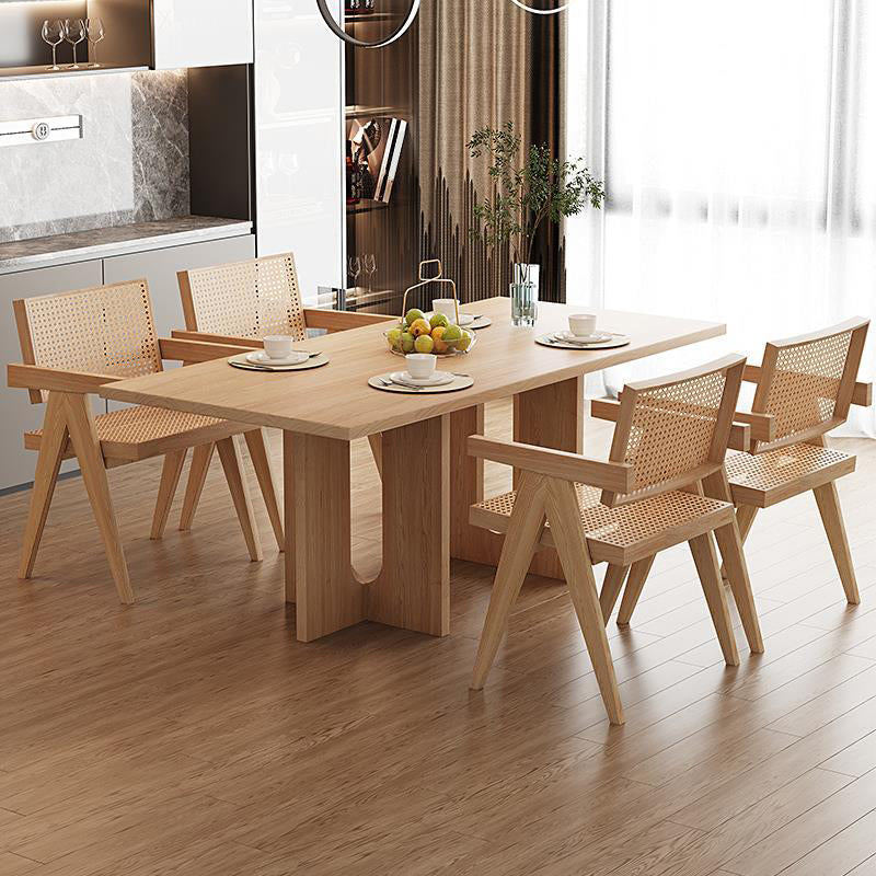 Rectangle Double Base Dining Table Modern Pine Wood Table for Kitchen