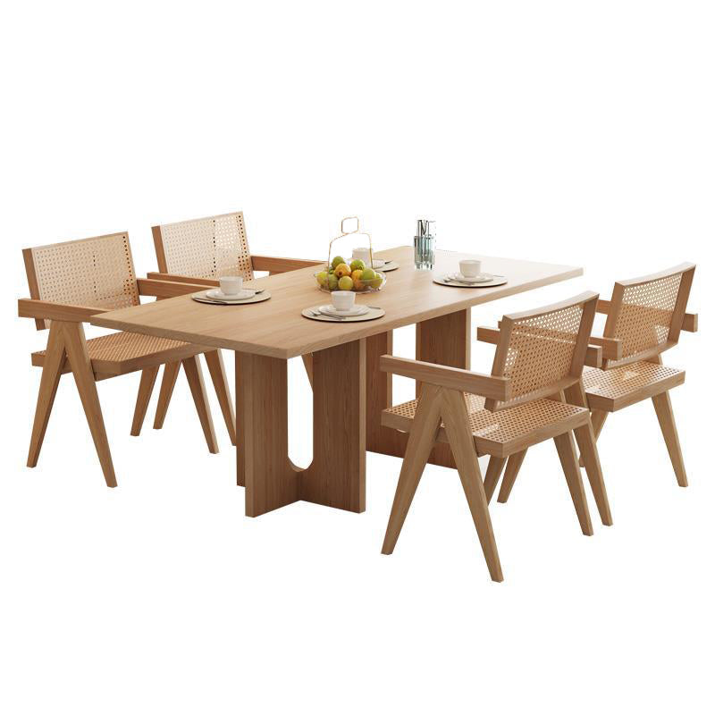 Rectangle Double Base Dining Table Modern Pine Wood Table for Kitchen