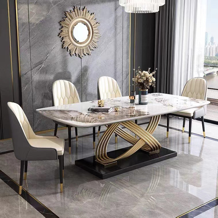 Glam Style Dining Sintered Stone Table Dining Rectangle Table with Metal Legs for Home