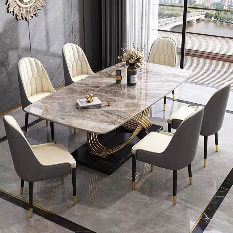 Glam Style Dining Sintered Stone Table Dining Rectangle Table with Metal Legs for Home