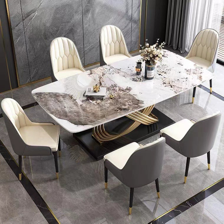Glam Style Dining Sintered Stone Table Dining Rectangle Table with Metal Legs for Home