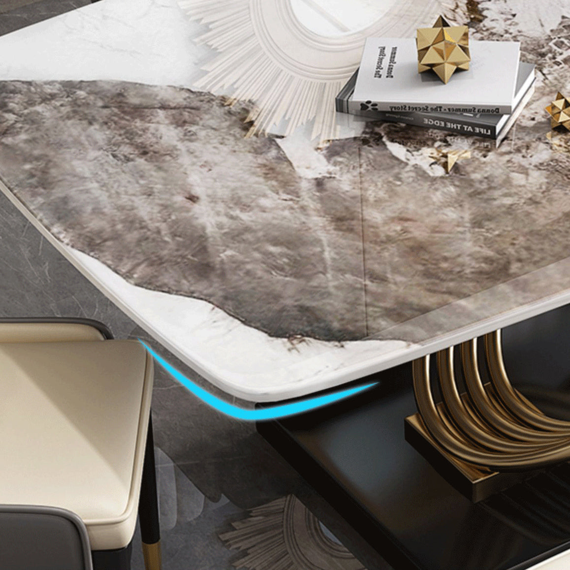 Glam Style Dining Sintered Stone Table Dining Rectangle Table with Metal Legs for Home