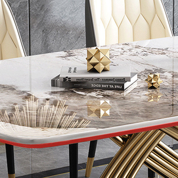 Glam Style Dining Sintered Stone Table Dining Rectangle Table with Metal Legs for Home